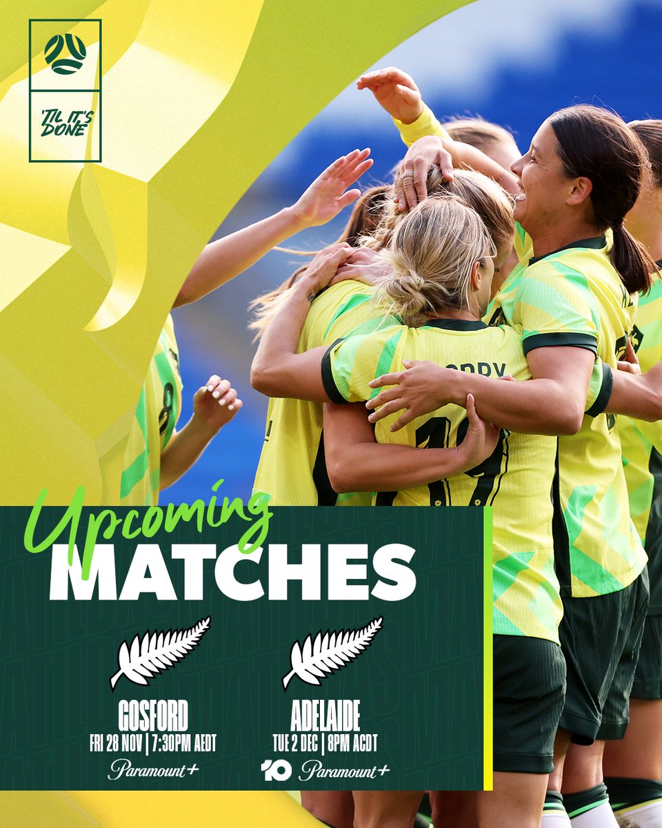Finishing up the year on home soil against New Zealand! 👊

🇦🇺v🇳🇿 28.11.25 - 7:30pm AEDT - <a href="/polytecstadium/">polytec Stadium</a> 
🇦🇺v🇳🇿 2.12.25 - 8pm ACDT - <a href="/CoopersStadium/">Coopers Stadium</a> 
🎟️ Tickets: ⁦⁦bit.ly/Matildastickets⁩

#Matildas #FeelNewSouthWales #SeeSouthAustralia #Adelaide #EventsSouthAustralia