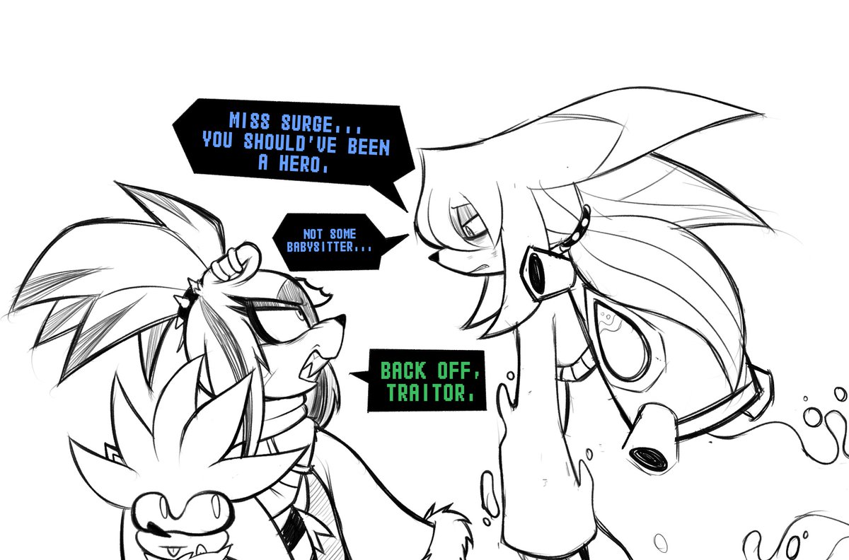 Kibichi_'s tweet image. Unresolved hatred.
More Future Surge doodles!

#SurgeTheTenrec #KitsunamiTheFennec #SilverTheHedgehog