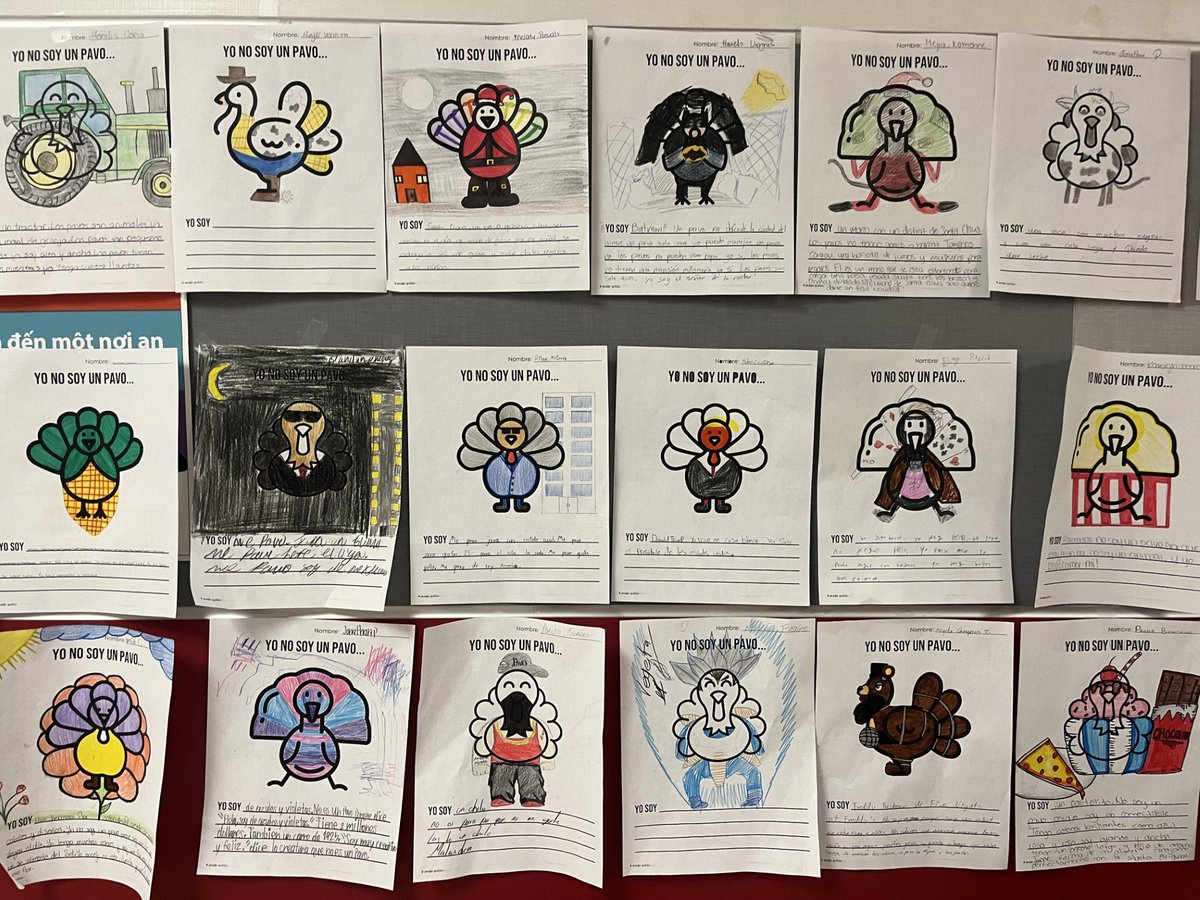 Elisabeth13's tweet image. Spanish classes @Terry_Rangers had great fun disguising their turkeys so they don&apos;t get eaten!  These kids are so creative and artistic - and check out that language production coming from level 1!  🌟😍🦃#langchat