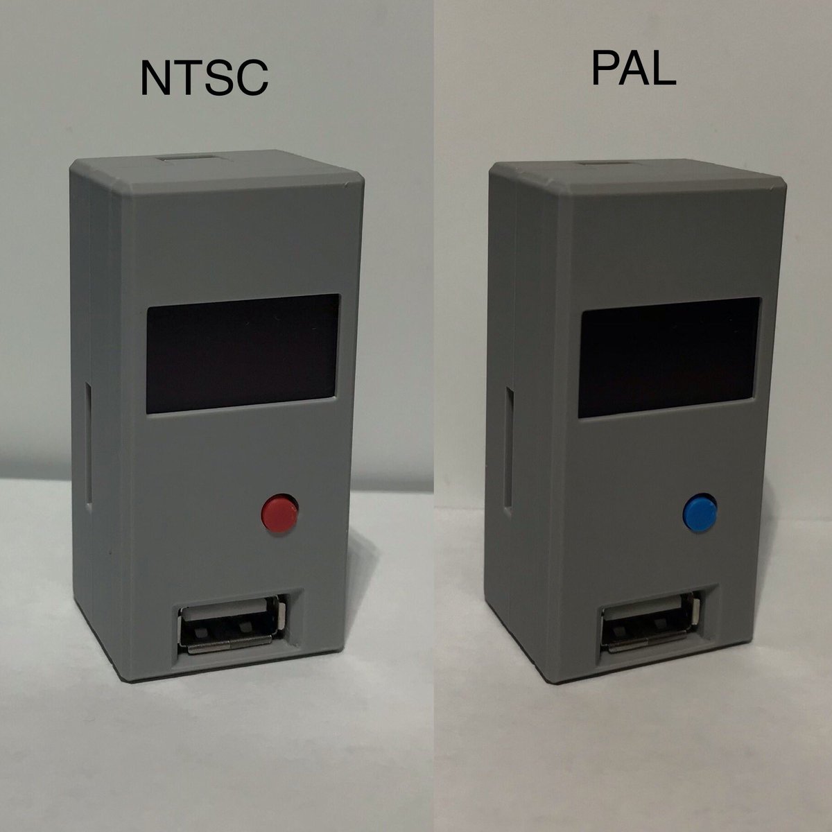 LinuxGameDotNet's tweet image. Pico2Maple dongles in NTSC and PAL accented colorways.