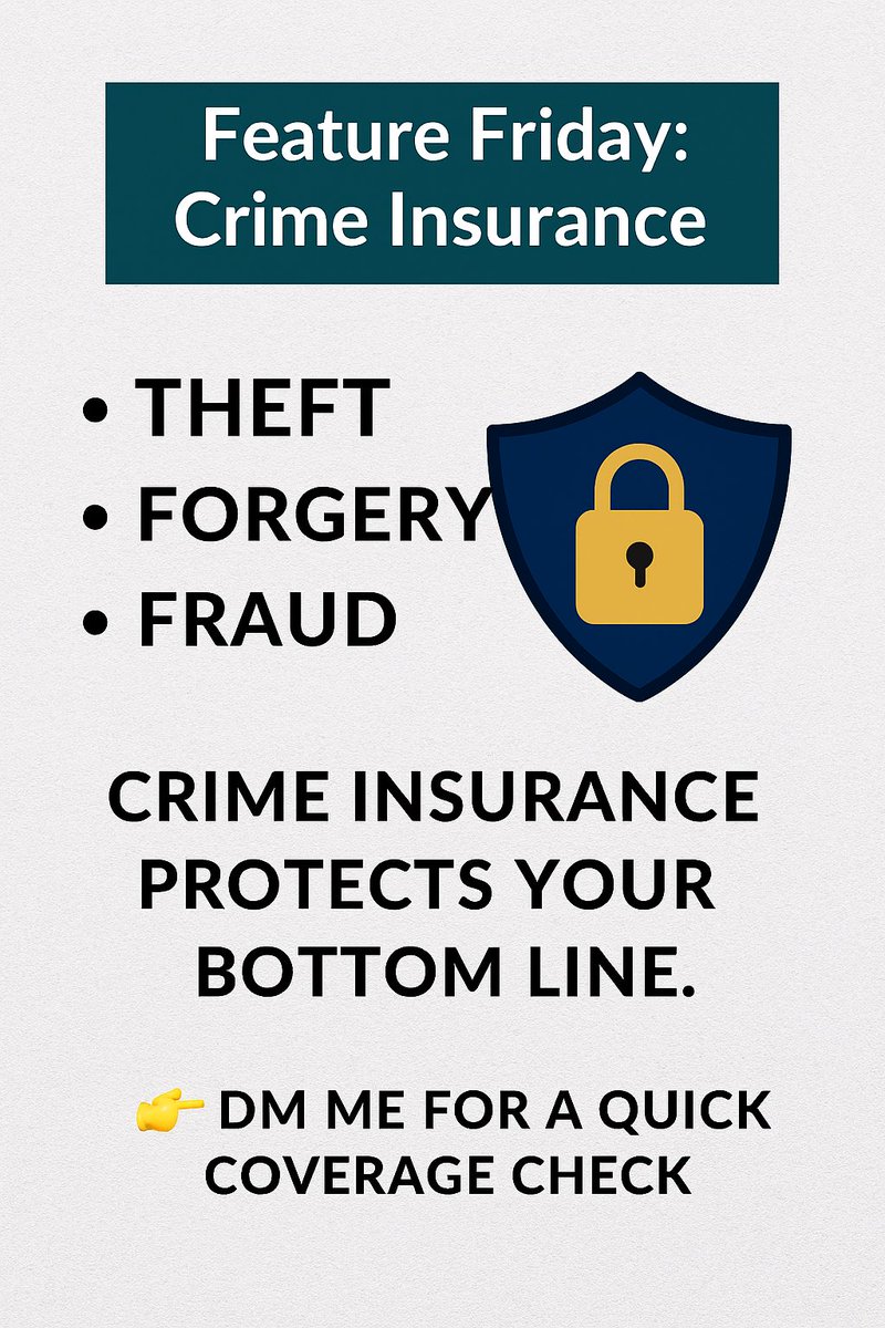Insuranceoasis's tweet image. 𝐅𝐞𝐚𝐭𝐮𝐫𝐞 𝐅𝐫𝐢𝐝𝐚𝐲: 𝐄𝐦𝐩𝐥𝐨𝐲𝐞𝐞 𝐭𝐡𝐞𝐟𝐭, 𝐟𝐨𝐫𝐠𝐞𝐫𝐲, 𝐨𝐫 𝐟𝐫𝐚𝐮𝐝 𝐜𝐚𝐧 𝐜𝐫𝐢𝐩𝐩𝐥𝐞 𝐚 𝐛𝐮𝐬𝐢𝐧𝐞𝐬𝐬. 𝐂𝐫𝐢𝐦𝐞 𝐢𝐧𝐬𝐮𝐫𝐚𝐧𝐜𝐞 𝐩𝐫𝐨𝐭𝐞𝐜𝐭𝐬 𝐲𝐨𝐮𝐫 𝐛𝐨𝐭𝐭𝐨𝐦 𝐥𝐢𝐧𝐞. 👉 𝐃𝐌 𝐦𝐞 𝐟𝐨𝐫 𝐚 𝐪𝐮𝐢𝐜𝐤 𝐜𝐨𝐯𝐞𝐫𝐚𝐠𝐞 𝐜𝐡𝐞𝐜𝐤.