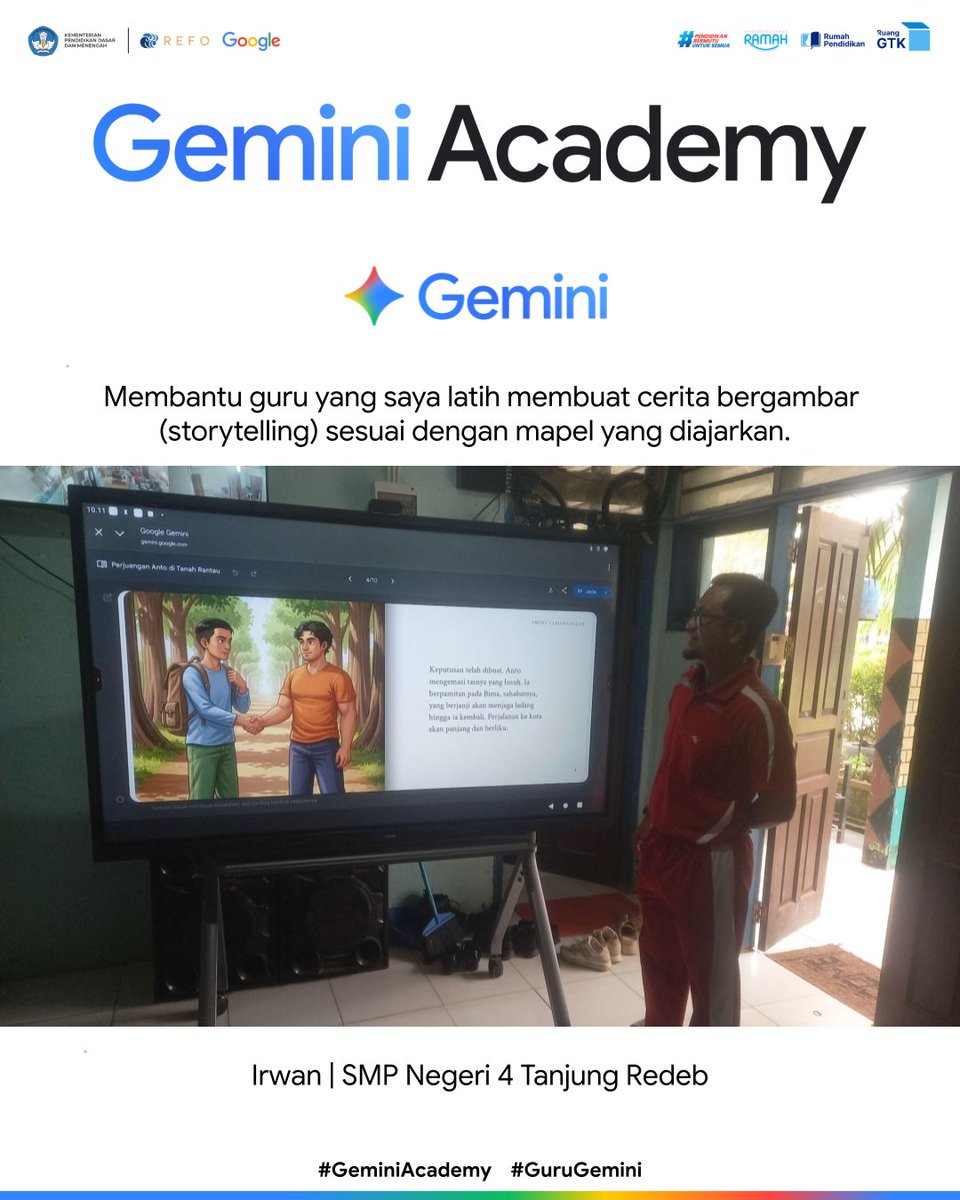 r_irwan's tweet image. Gemini membantu guru membuat storytelling sesuai dengan mapel yang diampuhnya.

#GeminiAcademy 
#GuruGemini  
@refoindonesia