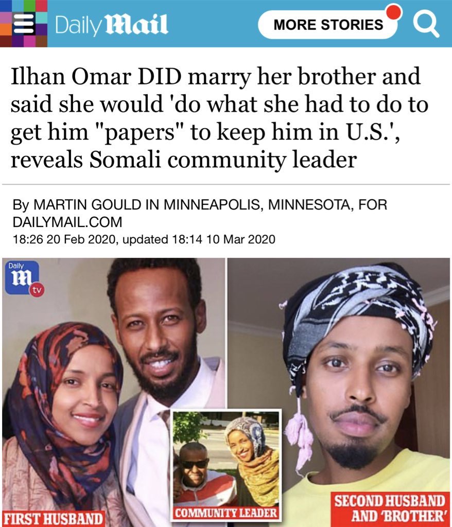 <a href="/IlhanMN/">Ilhan Omar</a> You’re an illegal who broke immigration law by marrying your brother. You disparaged the memories of all 9/11 victims. You swore allegiance to Somalia.

You are a vile and ungrateful traitor. Do us all a favor and self-deport.

You will eventually be deported. It’s inevitable.