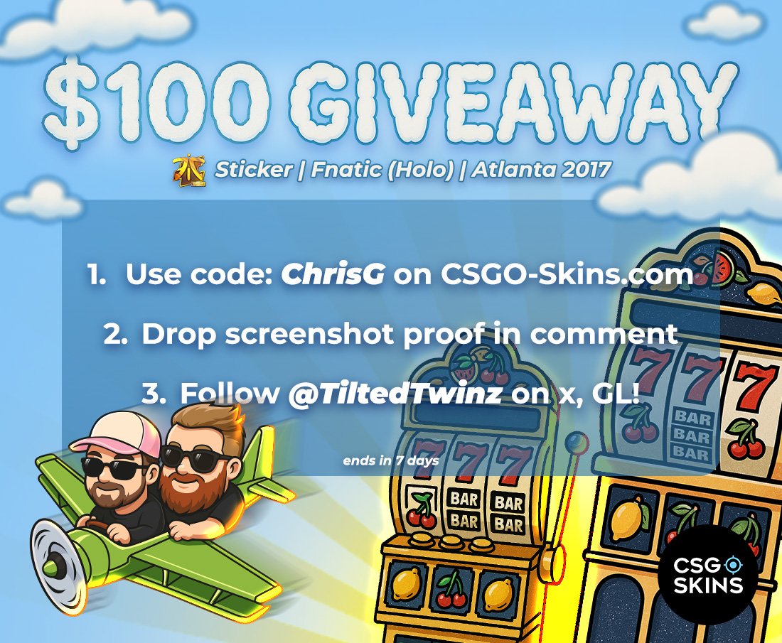 chrisGlive's tweet image. 🎁 $100 GIVEAWAY! 🔥 Fnatic (Holo) Atlanta 2017

✅ RT + Tag a Friend
💜 Follow: @TiltedTwinz 
 💰 Use Code: chrisg | csgo-skins.com/?ref=chrisg

🍀Good Luck!
⏰Ends in 7 days!
#Giveaway #cs2 #cs2skins