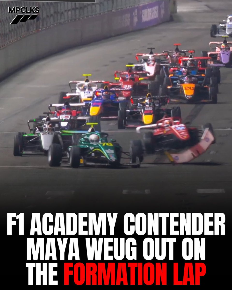 MotorspoClicks's tweet photo. 🤯 F1 Academy title contender Maya Weug has crashed with Tina Hausmann on the formation lap and is out of the race 1!
She will not lose the title on this race as she is 9 points behind Doriane Pin and there are still 35 in contention.
#F1Academy #Weug #Ferrari https://t.co/qebzJmTw7S