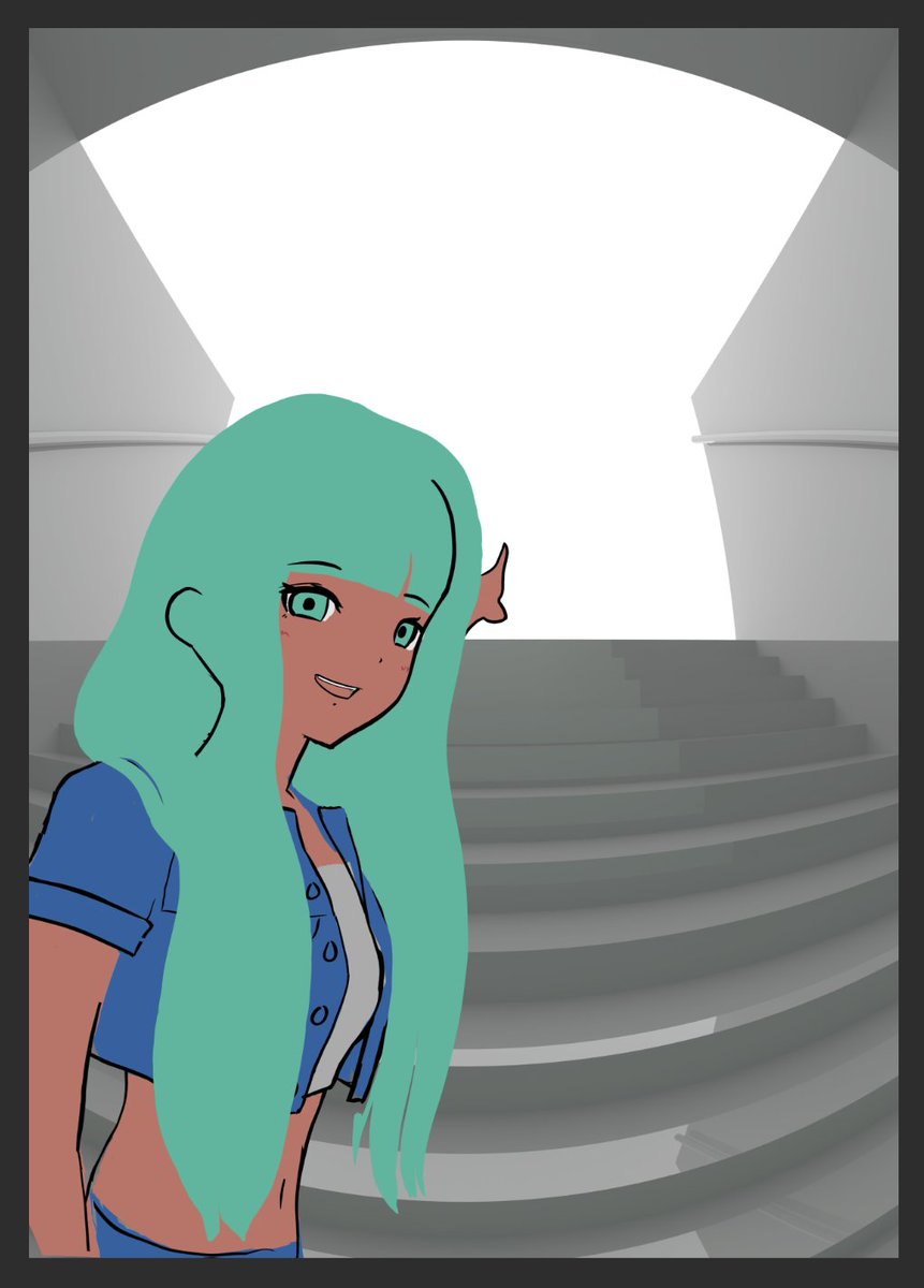 Preview of my next illustration 👆

I'm having a bit of trouble trying to match the fisheye perspective of the 3d background with the character, all my attempts look weird so it's just normal at the moment ;;
