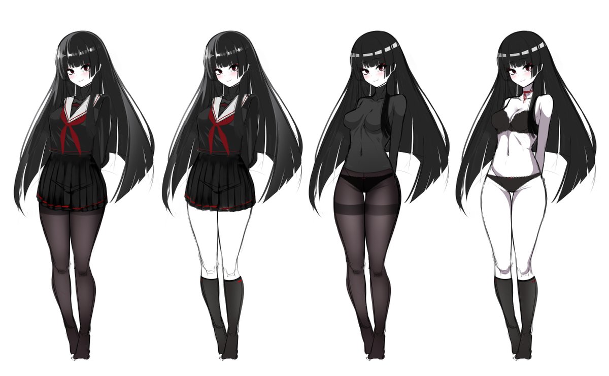 新キャラデザ
黒髪ロング姫カット色白黒セーラーという当たり前のようにいいデザイン好き 