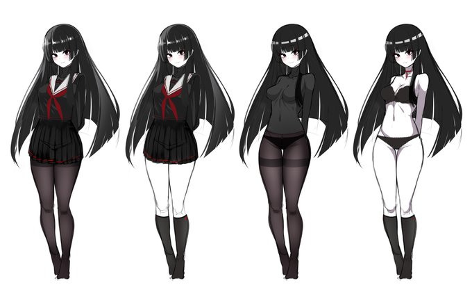 新キャラデザ 黒髪ロング姫カット色白黒セーラーという当たり前のようにいいデザイン好き