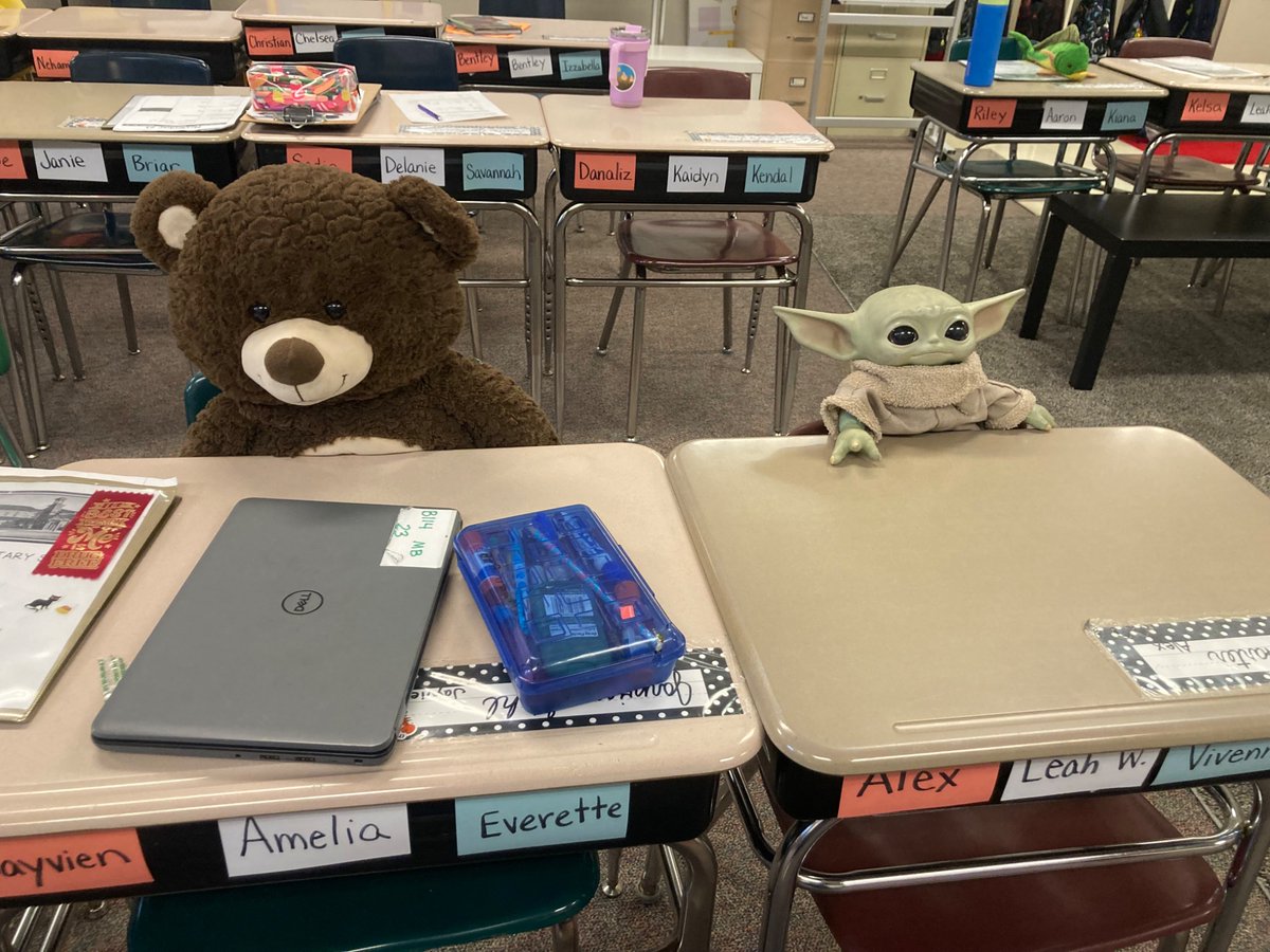 PJ/Stuffie Day

I came back to the room, and saw some kids left their desks like this...
too cute