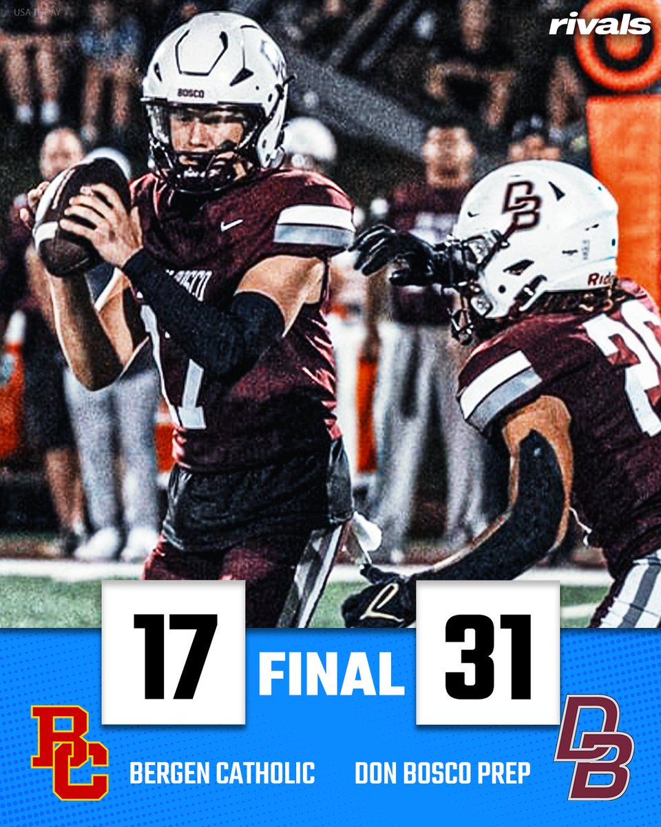 RivalsHS's tweet image. FINAL: No. 10 Don Bosco Prep (NJ) beats Bergen Catholic 31-17

Recap: on3.com/high-school/ne…