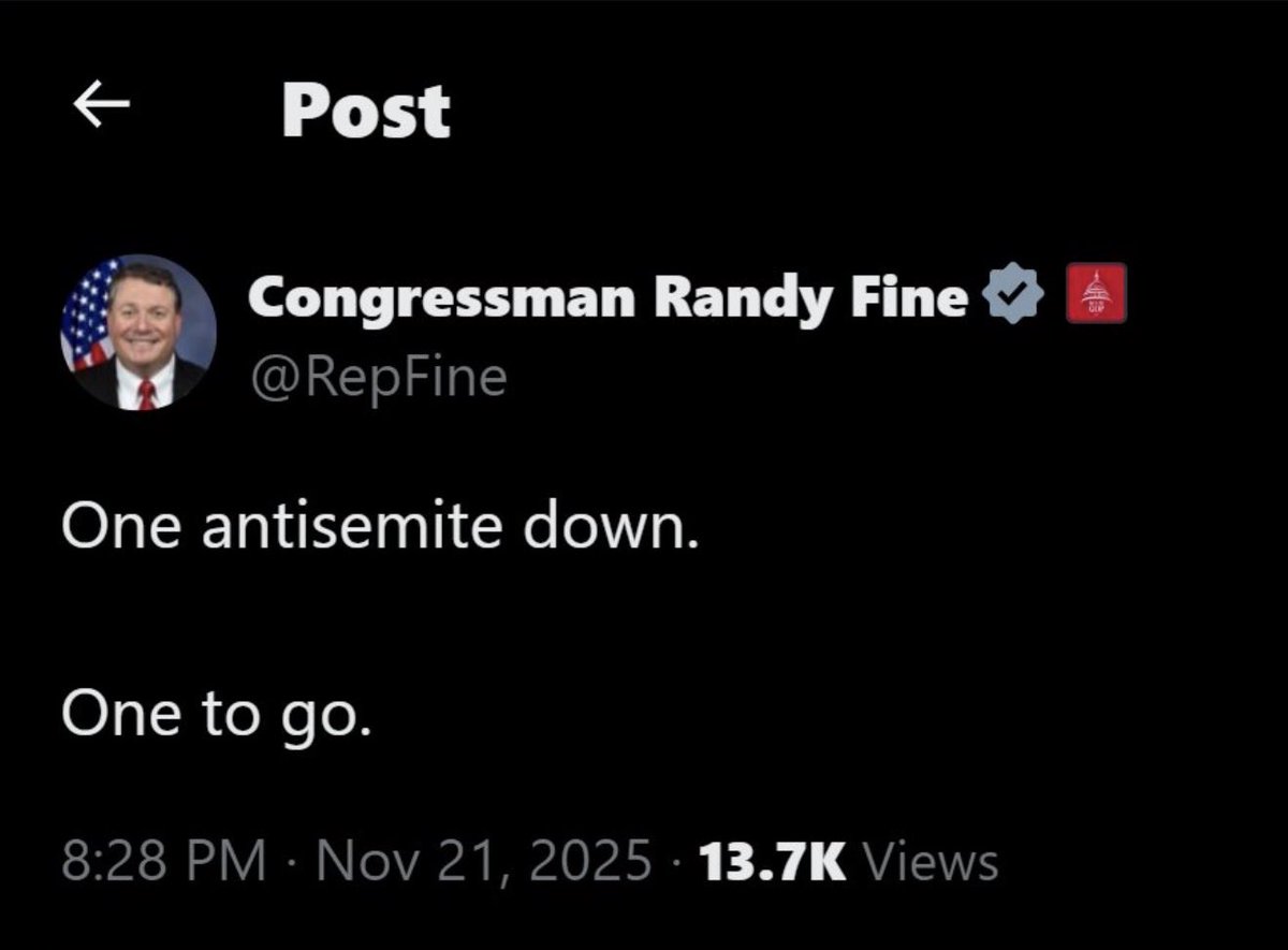 RedPillMediaX's tweet image. This is how Randy Fine responded to Marjorie Taylor Greene’s resignation.

I cannot stress this enough.

These Israel First Jews hate our country and want us to be poor and die.