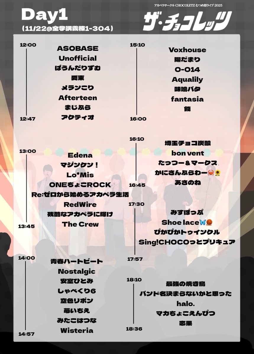 むつめ祭2025 1日目
CHOCOLETZのライブもまもなくスタートします！！
是非お越しください！！