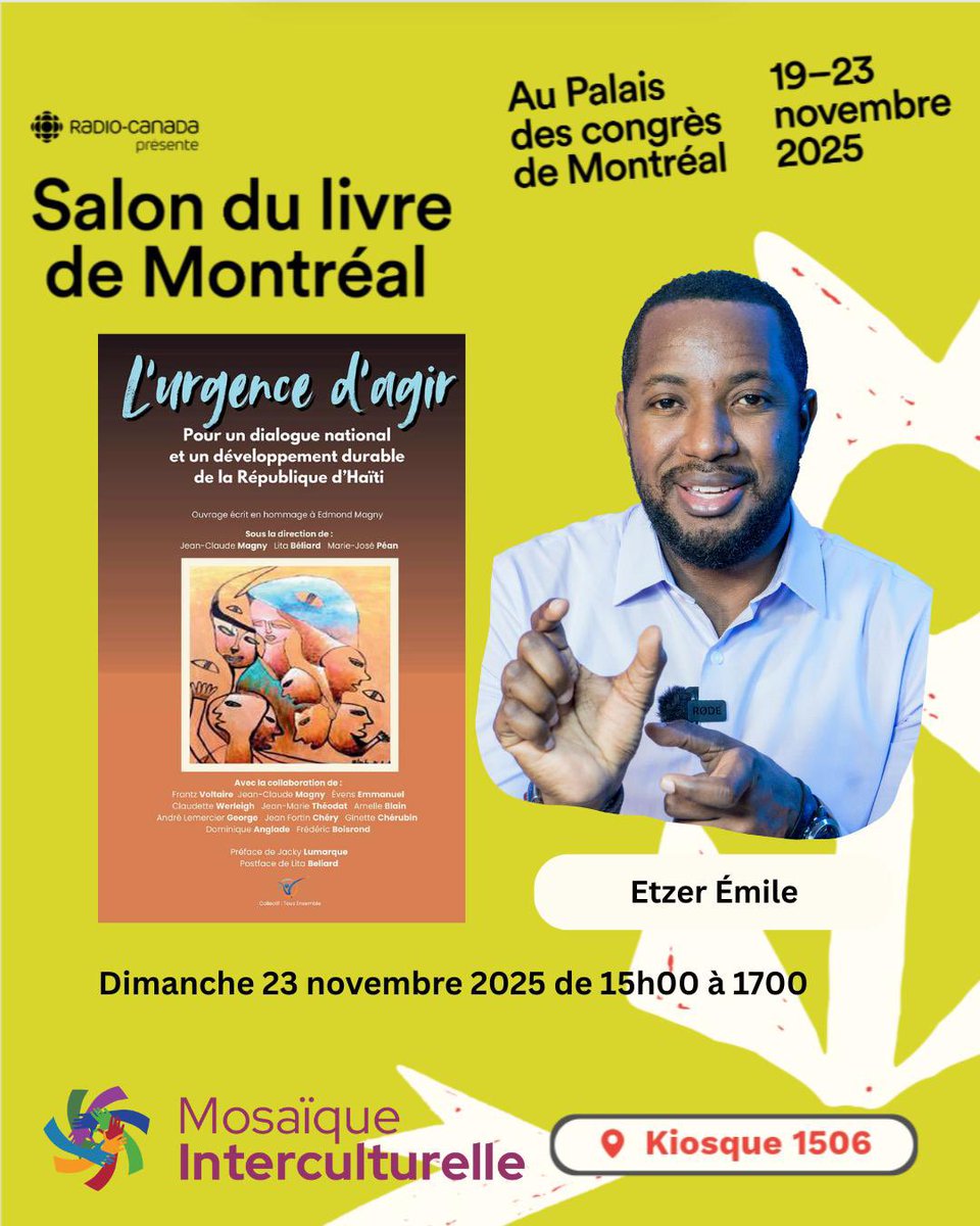 Bonjour 🇨🇦,
Je serai présent au Salon du Livre 📕 de Montréal, au kiosque 1506, ce dimanche 23 novembre de 15 h à 17 h, en tant que contributeur à l’ouvrage L’urgence d’agir, publié sous la direction de Jean-Claude Magny, Lita Béliard et Marie-José Péan.
Parmi les co-auteurs