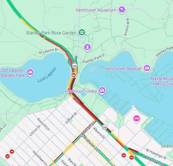 6:50-#StanleyParkCauseway 
 Caller reported a collision on the Causeway NB. Two cars are involved.Expect delays.
#NorthVancouver