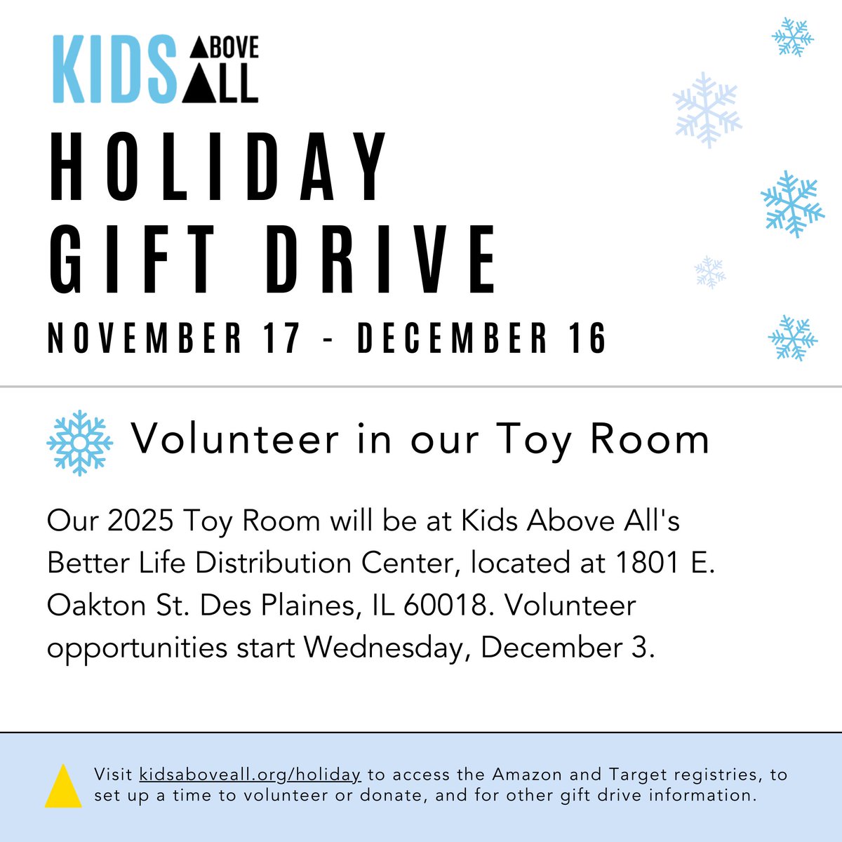 Help wrap and pack gifts for the children in Kids Above All's 2025 Holiday Gift Drive! Volunteer opportunities start THIS Wednesday!

Visit kidsaboveall.org/holiday for more info on how to get involved!

#nonprofit #holidaygiftdrive #holiday #hgd #giftdrive