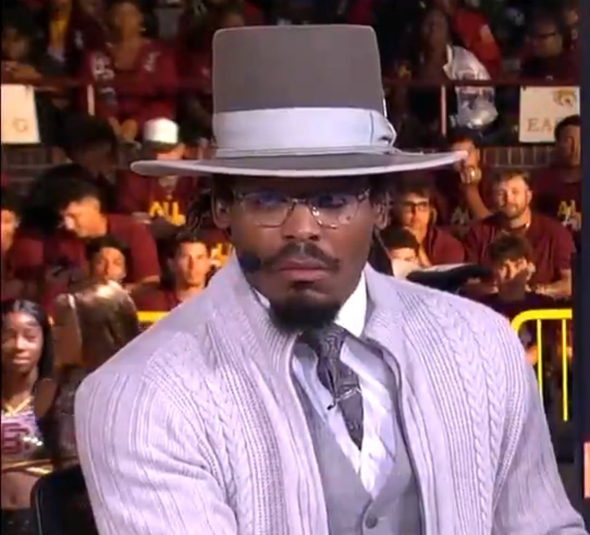 Super70sSports's tweet image. Cam Newton always looks like a rival chocolatier who’s plotting how to drive Willy Wonka out of business …