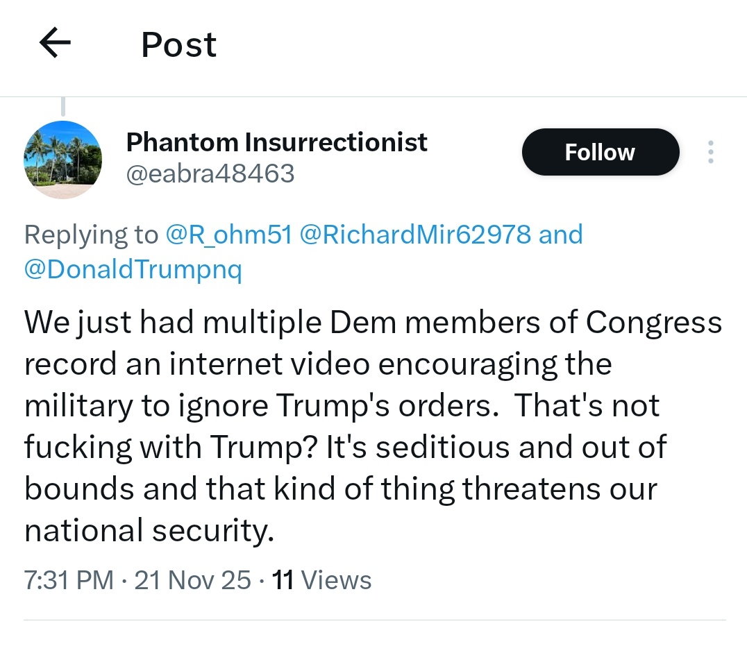 Nope. You're imagining shit as you name ys Phantom Insurrectionist. Oh, the Irony!
They reminded the military they had an obligation, under their oath, to abide the US Constitution ... and refuse to comply with *illegal* orders.
Why would you think that refered to Trump?