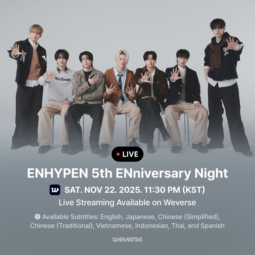 weverseofficial's tweet image. [#Weverse_LIVE] ENHYPEN 5th ENniversary Night

ENGENEの皆さん、ENHYPENの5度目の誕生日を一緒にお祝いしましょう！
私たちだけの特別な夜を、どこにいても楽しめるWeverse LIVEで✨
👉 go.weverse.io/qt3S/5i0rp1sg…