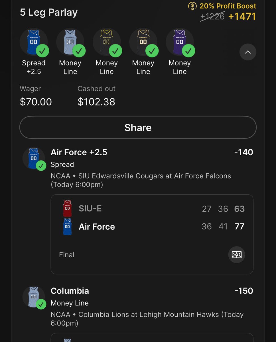 danloadprint's tweet image. Twice this week I’ve cashed out on 1-2k winning parlays. Someone end my misery. Insane wins too, Bulls, Wake Forest, St Thomas