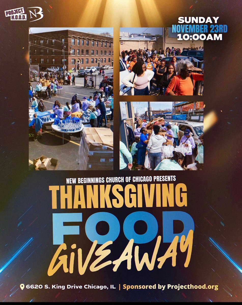 CoreyBBrooks's tweet image. Headed back to Chicago tomorrow to bless 5,000 families with turkeys and groceries for Thanksgiving. This Sunday we’re taking church outside — our entire ministry will be serving and giving food away. Grateful for the chance to love our city in a big way. 🙏🏽🦃 #ProjectHOOD