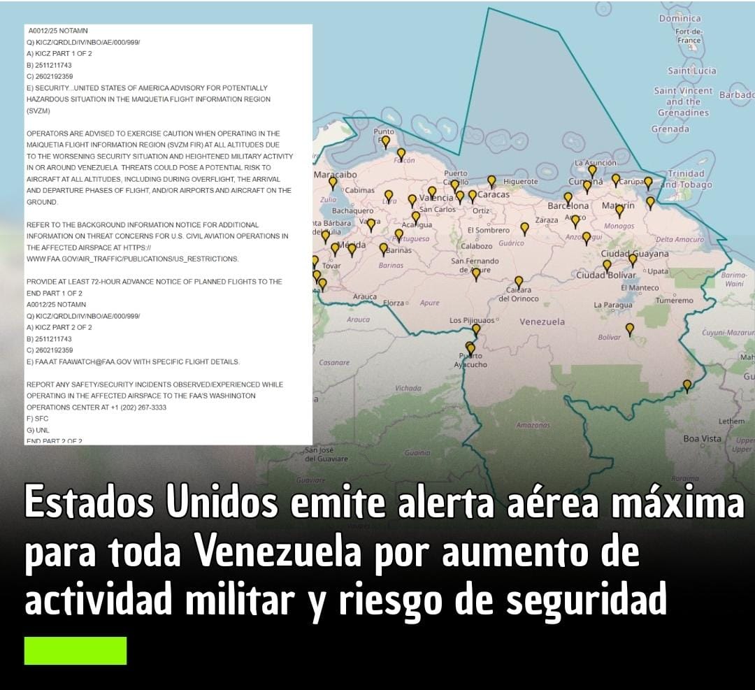 Es una alerta común alertando sobre actividades enemigas. A su vez es normal que USA prepare el terreno para actividades militares defensivas y ofensivas:

✅Interceptar aeronaves sospechosas
✅Aumentar patrullajes
✅Enviar aviones a zonas sensibles
✅Posicionar fuerzas y atacar