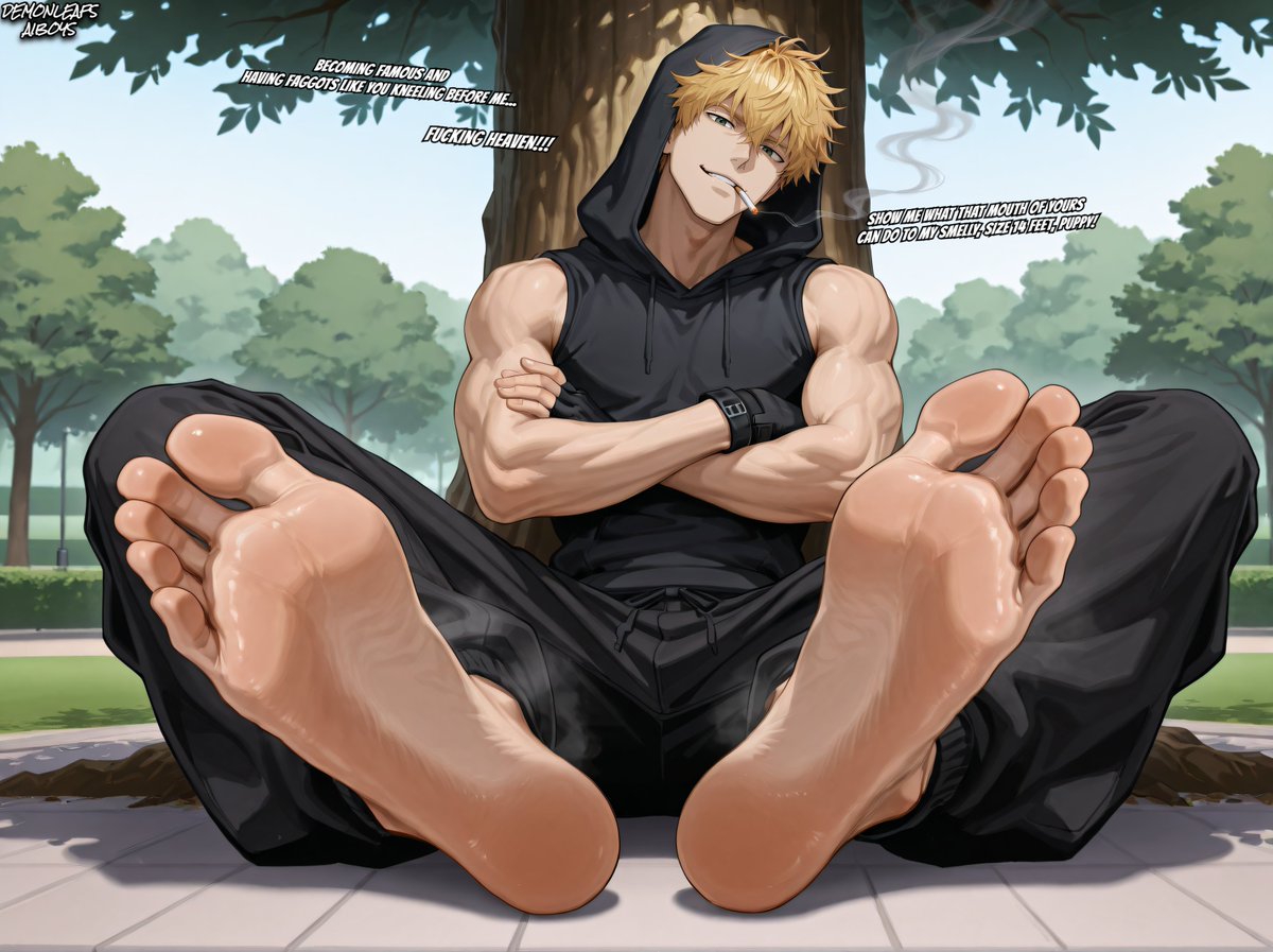 My sexy OC has seen all of your comments and how much you like him!
And he knows all too well that his pungent piss and his musky, size 14 feet are just a couple of reasons why you will love him even more! 😏🔥
#AI #OC #twink #Master #dominant #gear #sportswear #piss #pissing