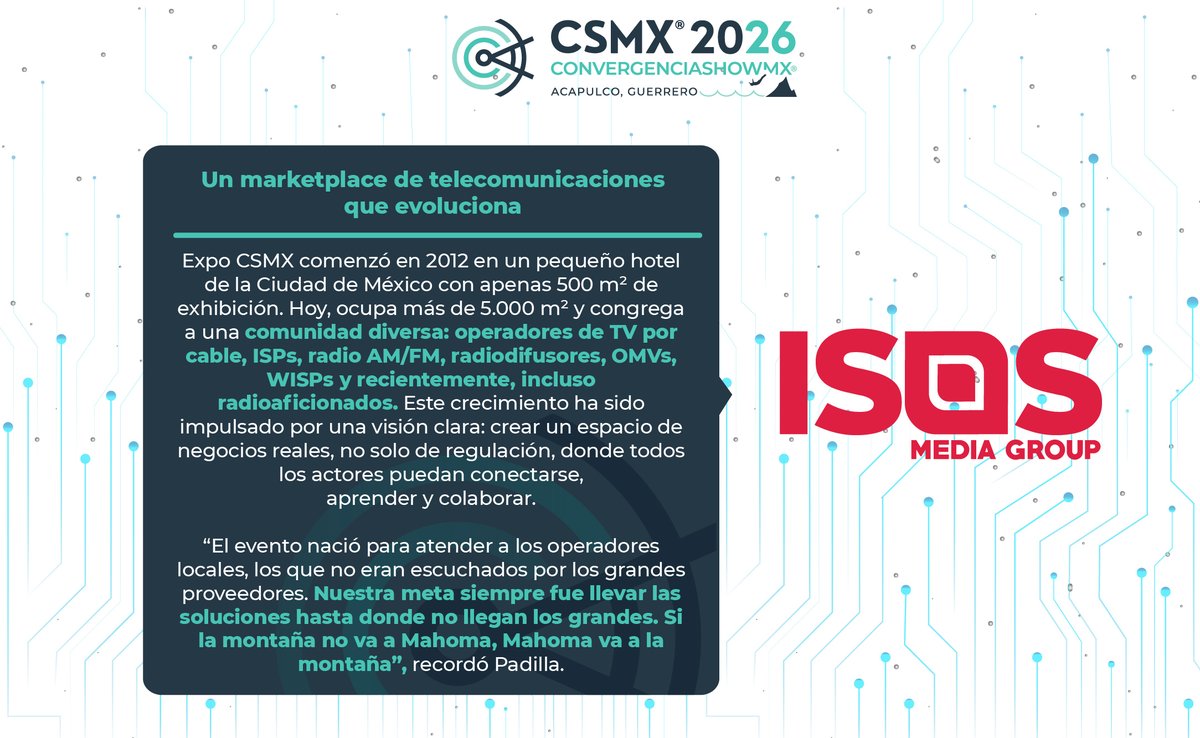 En un mundo donde la conectividad define el progreso, #CSMX2026 será el espacio donde la tecnología, la infraestructura y la visión se unen para construir el futuro de las comunicaciones.

Más información: convergenciashow.com.mx
#SmartTech #TICs #CSMX2026