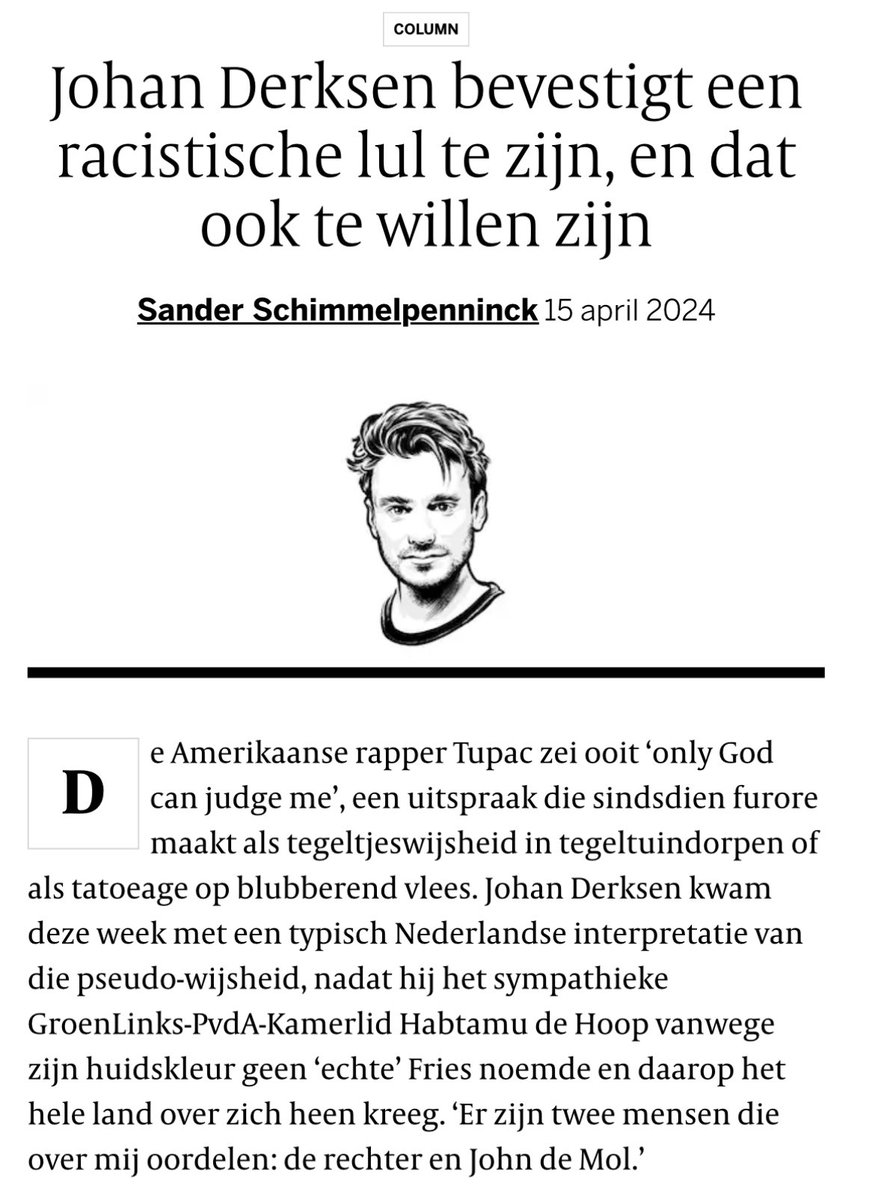 RPJ_Hendriks's tweet image. DERKSEN: JOHN DE MOL’S BITCH

• “Een namaak-aapje” (over Humberto Tan)
• “Aapje’, “camerageil vrouwtje”, “onuitroeibaar”, “mijn chocolade vriendinnetje” (over Sylvana Simons)
• “Dat Marokkaantje” (over Ibrahim Afellay)

Maar dat “feeks” van Wijers, mensen!

1/3