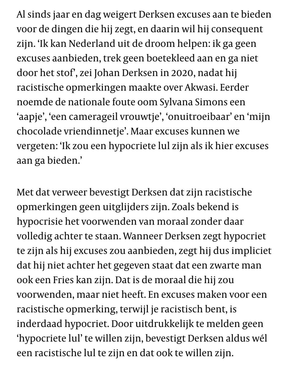 RPJ_Hendriks's tweet image. DERKSEN: JOHN DE MOL’S BITCH

• “Een namaak-aapje” (over Humberto Tan)
• “Aapje’, “camerageil vrouwtje”, “onuitroeibaar”, “mijn chocolade vriendinnetje” (over Sylvana Simons)
• “Dat Marokkaantje” (over Ibrahim Afellay)

Maar dat “feeks” van Wijers, mensen!

1/3
