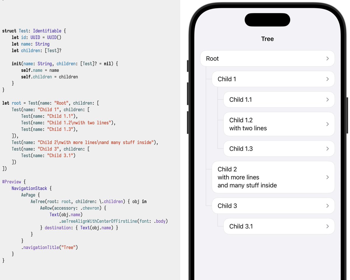 cyrillusmaximus's tweet image. Having fun with #SwiftUI : recursive views with generics+keypaths for the model part; custom alignment guides and some Canvas for the rendering of the tree.