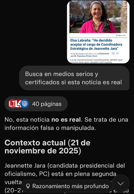 Para variar el equipo de bots de Kast anda difundiendo que Elsa Labraña va a ser coordinadora de la campaña de Jeannette Jara, eso es FALSO, ayuda a difundir