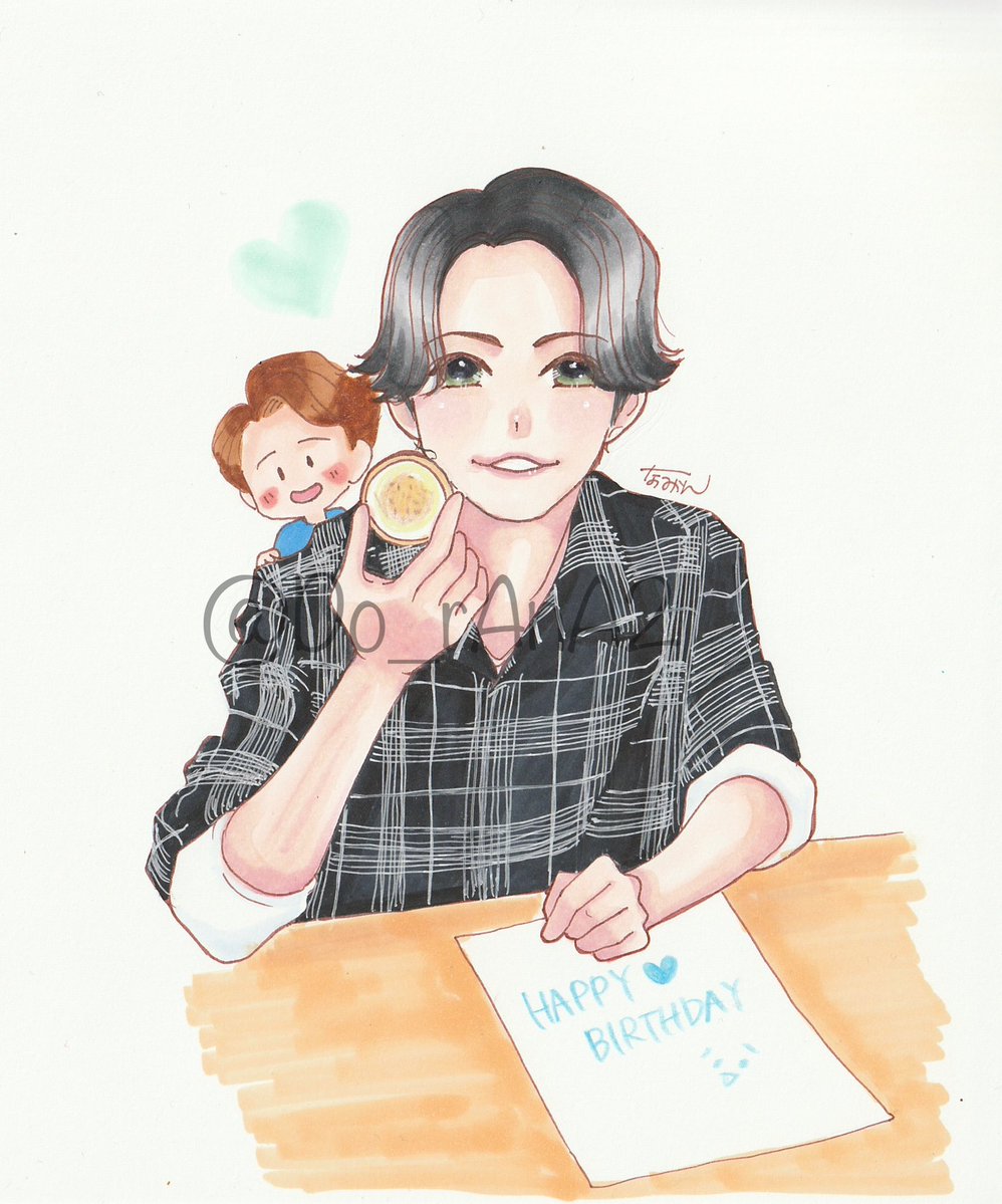 1週間ぶりのお絵描きは、なかなか思い通りに描けず。でも描きたかったのだ！
スイーツ部部長をお祝いする葉くんを。