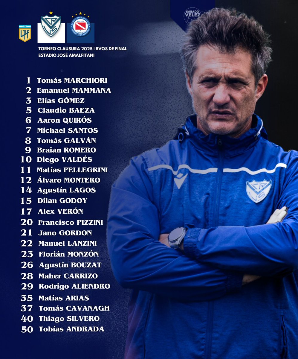✴️ Cinco novedades en la lista de convocados de #Vélez ante Argentinos:

➡️ Entran Montero, E. Gómez, Mammana, Pellegrini y B. Romero.

⬅️ Salen Busso, D. Domínguez y Roldán.

¡Los 25 de Guillermo para mañana! 👥
