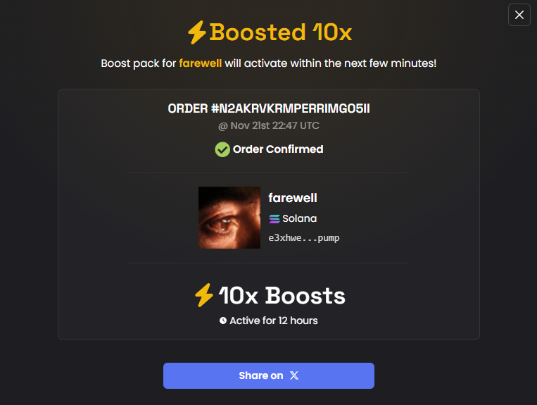 loadingstillx's tweet image. ANOTHER ONE

We&apos;re officially at 100x boost!

$farewell