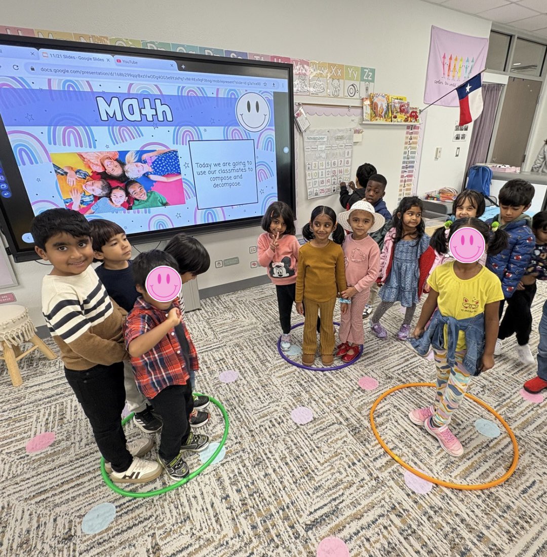 Hula hoops + happy learners = math magic! ✨ We decomposed 4 into 3 &amp; 1 and had a blast being part of the number bond! #calhounconnects <a href="/PISDCalhoun/">Calhoun Early Childhood School</a>