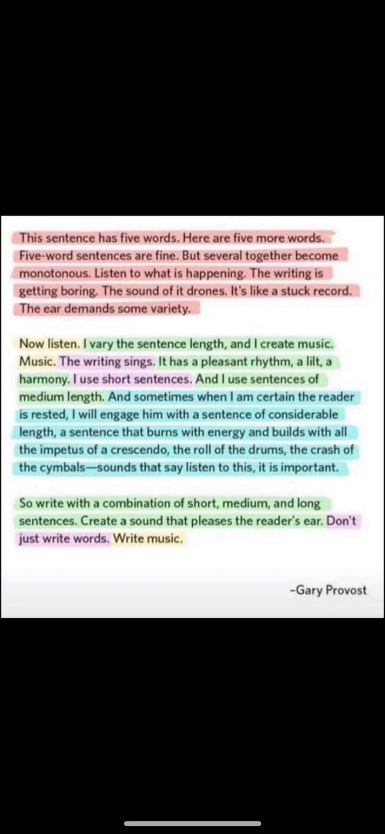 TolentinoTeach's tweet image. **Vary Sentence Length***

Here are some resources on varying sentence lengths: docs.google.com/document/d/1sI…

Example provided by Gary Provost