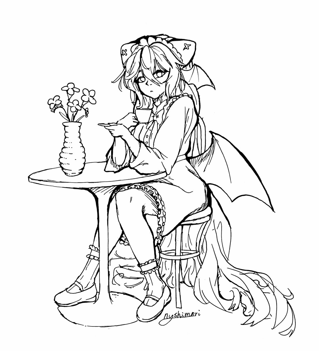 SusNyshiMizuki's tweet image. — 〈Repost〉Ink Monday # 2 — 
OC: Reon of @inyseoo 

#lineart #traditionalart