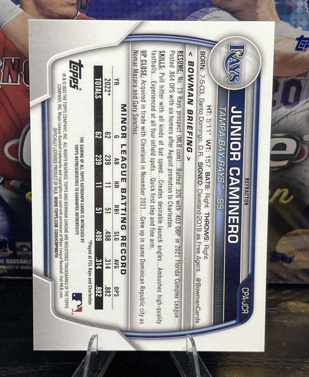 2023 bowman 1st auto /499 junior Caminero. Very clean card
$400