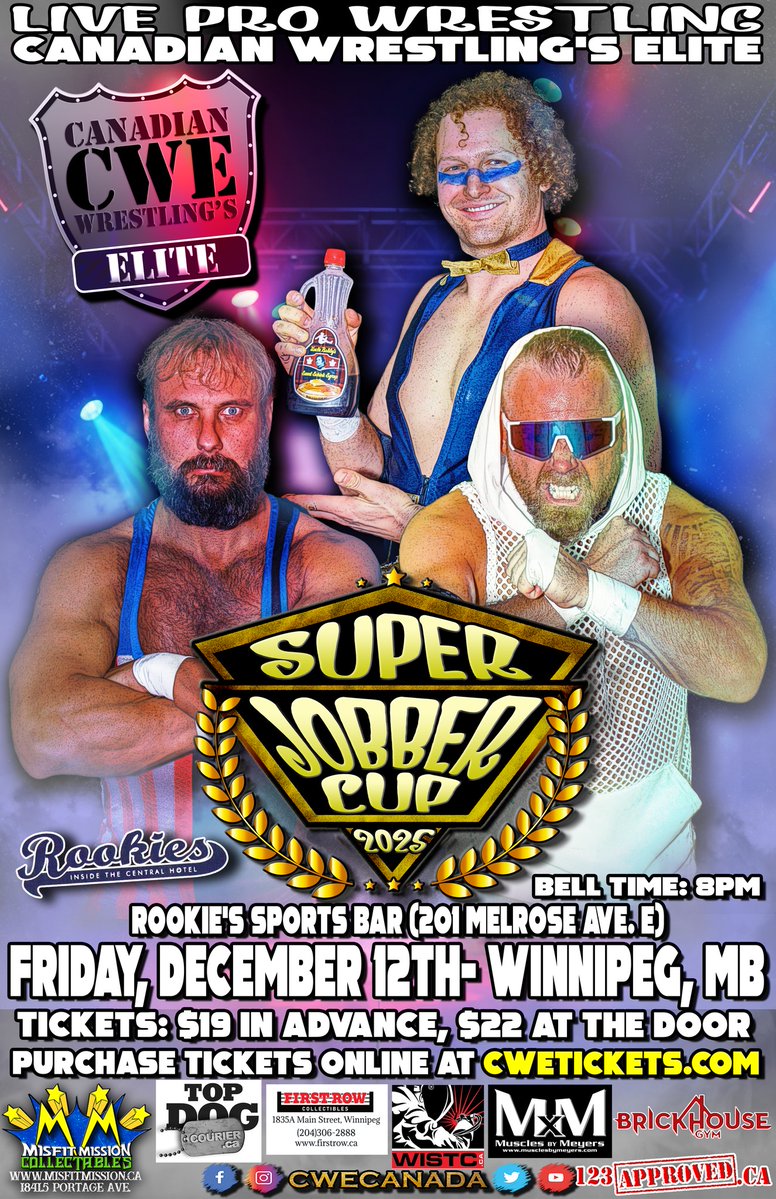 CWECanada's tweet image. Dec 12 @CWECanada Winnipeg, Manitoba

Ft @HotshotDannyD @ronnieattitude @kevinjhcannon @AC_DRAGNEEL @MervungerJr @AdrienBB_Burton @KevinODoyle1 @kellyrussellref @josh_cheeks @TGCTS @OfficialCamRoss &amp;amp; much more!