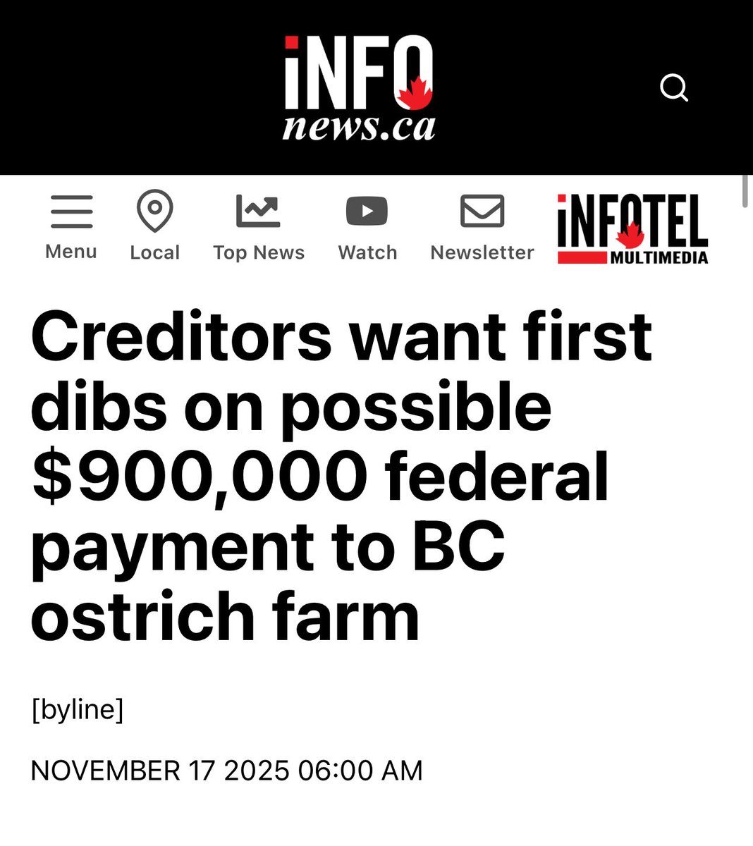This and the pending foreclosure on their property for unpaid taxes is exactly why the farmers didn’t report their Avian Flu outbreak or accept the payment for the cull from the CFIA, everything will be garnished. infonews.ca/news/7426621/c…