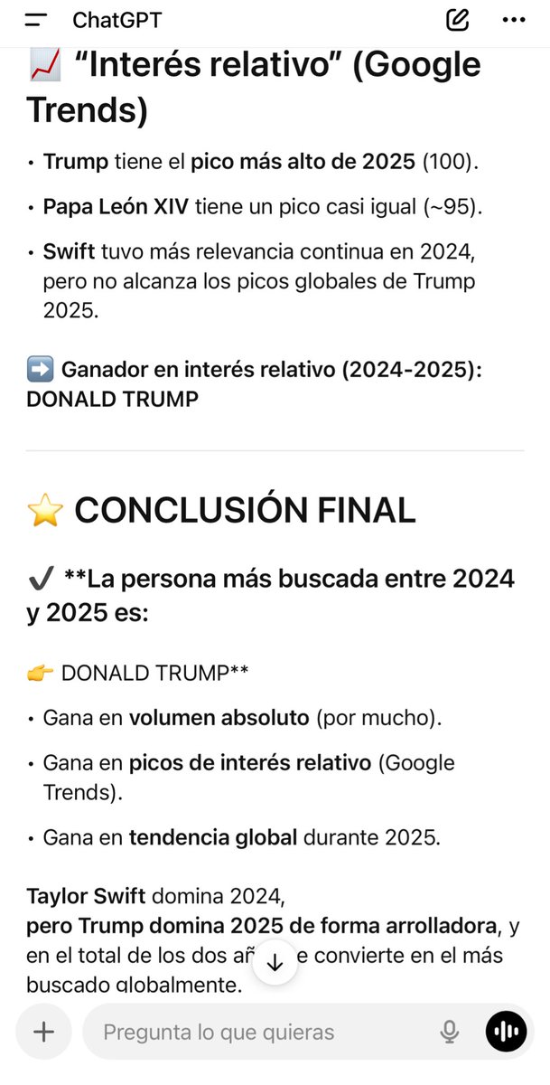 frozenmind97's tweet photo. @TercerTiempoBet @WinamaxDeportes @SHARKBETS00 @Nebot365 @maario677194497 @adrianmoralesb1 Por si a alguien le interesa, analizando un poco con chat gpt, dice que el ganador debería ser con diferencia Donald Trump. https://t.co/0UkmuTgaH2