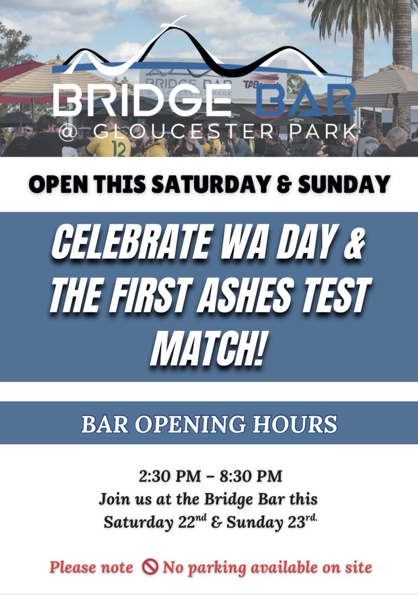 See you at the Bridge Bar later on. <a href="/CricketAus/">Cricket Australia</a> <a href="/TheBarmyArmy/">England's Barmy Army 🏴󠁧󠁢󠁥󠁮󠁧󠁿🎺</a> <a href="/WACA_Cricket/">WACA</a> <a href="/TourismWA/">WA Tourism</a>