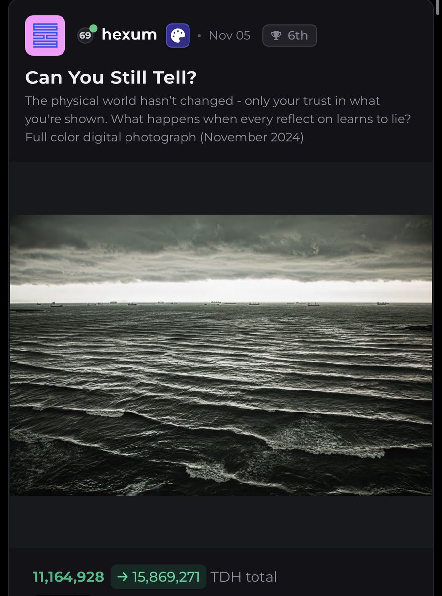 My 6529 submission has moved into the Top 5 on the Memes leaderboard

Nearly 16 million votes from 40 voters

I’m feeling incredibly proud and grateful. Thank you