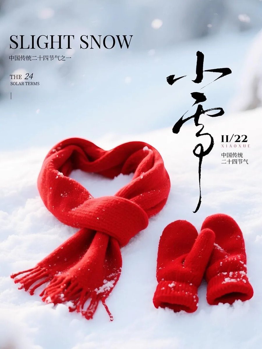 ZHULIN968's tweet image. ❄️ Minor Snow (Xiaoxue): Winter’s Gentle Arrival!
 One of China’s 24 solar terms, it signals cooler days, crisp air, and the first hints of snowflakes dancing down ☃️. Time to sip warm tea, wrap up cozy, and embrace the quiet magic of early winter!
 #MinorSnow #24SolarTerms…