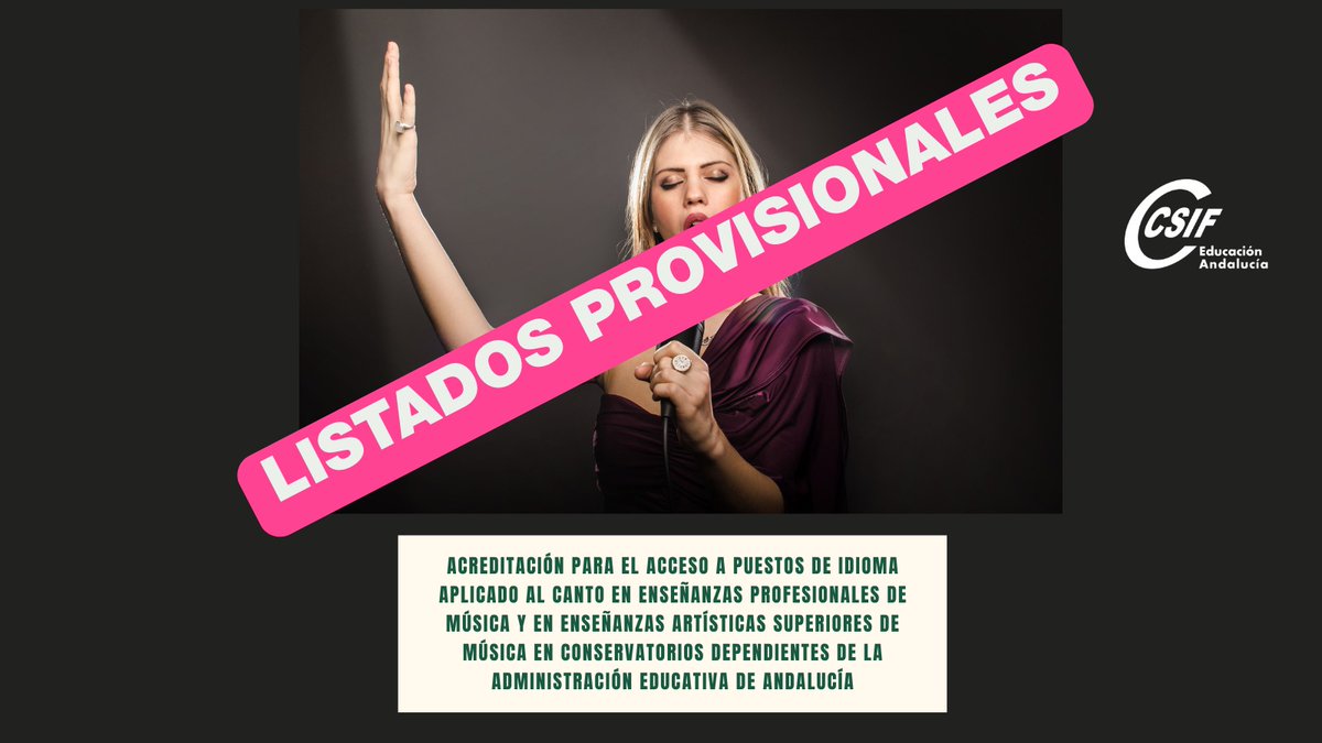 CSIFenseA's tweet image. 🗣️ IAC – Idioma Aplicado al Canto | LISTAS PROVISIONALES
📋 Publicada la resolución con el personal admitido que debe realizar la prueba específica de acreditación de Idioma Aplicado al Canto en Conservatorios Profesionales y Superiores de Música, así como el personal excluido…