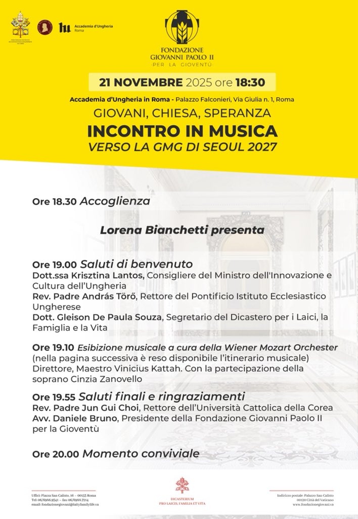 FranciCipolloni's tweet photo. Ci sono eventi dal pensiero, dal cuore e dall’anima giovane che riescono straordinariamente bene perché li’, tra musica e parole, in scrigni d’eccezione come questo la memoria si fa storia che cammina verso il domani.

Da Roma a Seoul sarà un attimo ✨🌏! https://t.co/aJ4ueAFycz