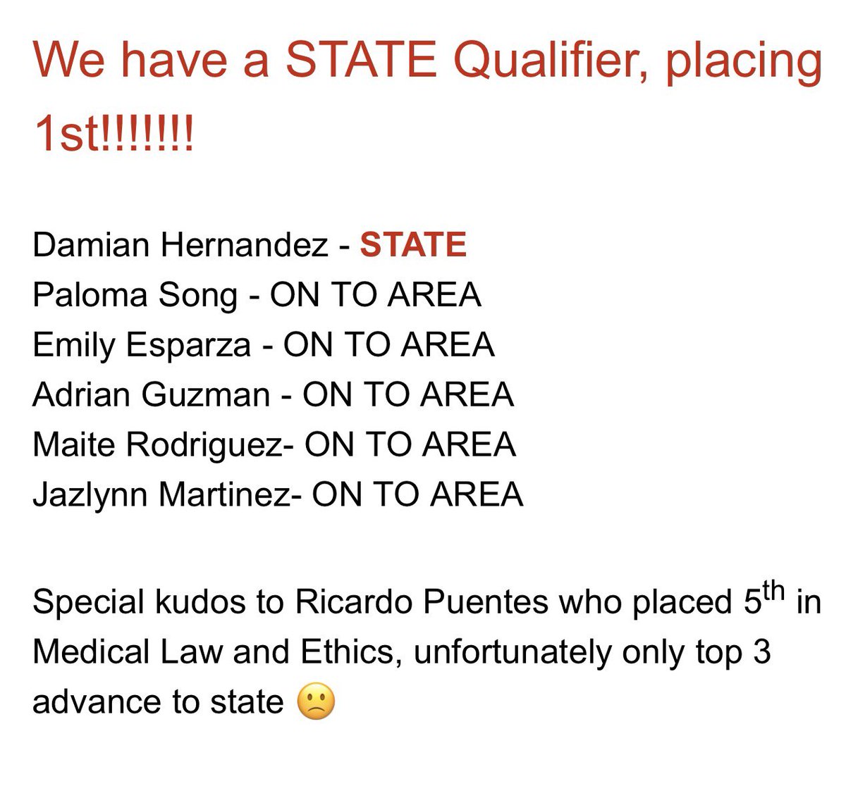 San Elizario HOSA ROCKS!!! We are advancing to Area Conference and STATE!!