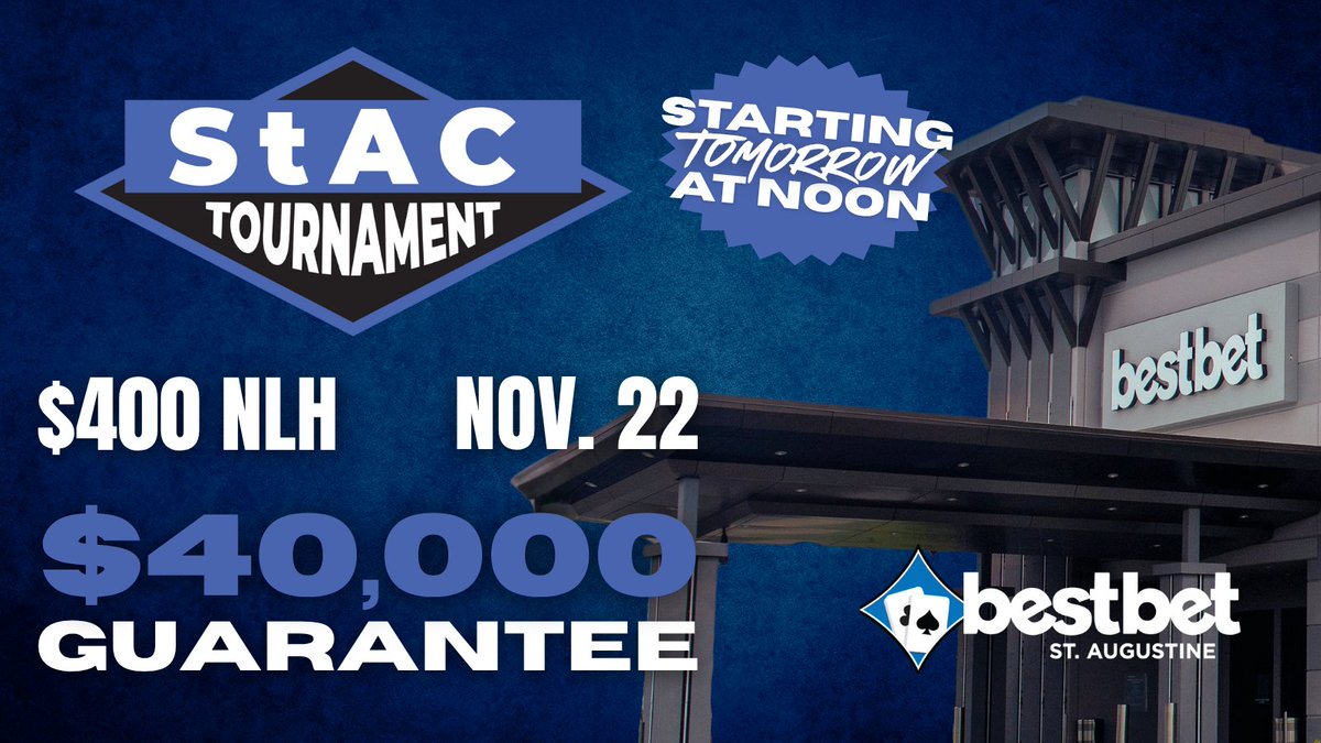 bestbet_jax's tweet image. The StAC is BACK at bestbet St. Augustine starting tomorrow at noon ♠️ $400 NLH with $40,000 GTD

#bestbetSTA #StAC #pokertournament