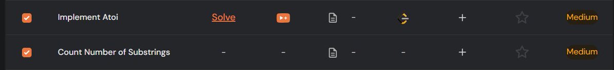 amanrajput_ar17's tweet image. Day_34 of #100DaysOfCode
20/11 #TUFWinterArc
@striver_79 @takeUforward_
- Implement Atoi
- Count Number of Substrings
- Only 2 Question Solved Started Studying OS for EndSem