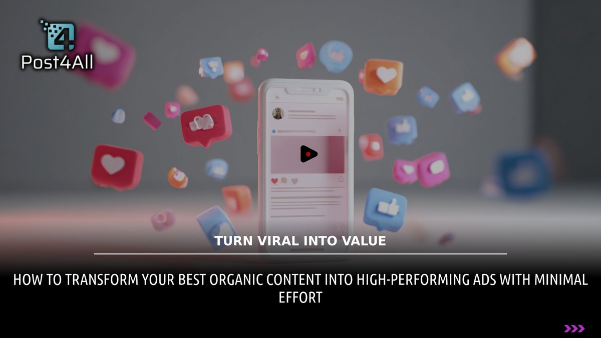 Post4All's tweet image. Your best-performing organic post is your secret weapon. Add a subtle CTA, and you&apos;ve got an ad that converts. Experiment, refine, and let your content work smarter. #contentstrategy #socialmediaads #growthhacks #digitalmarketing #creators